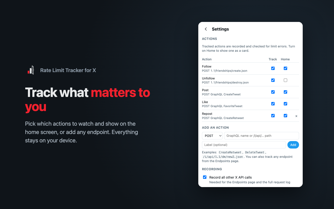 Settings page